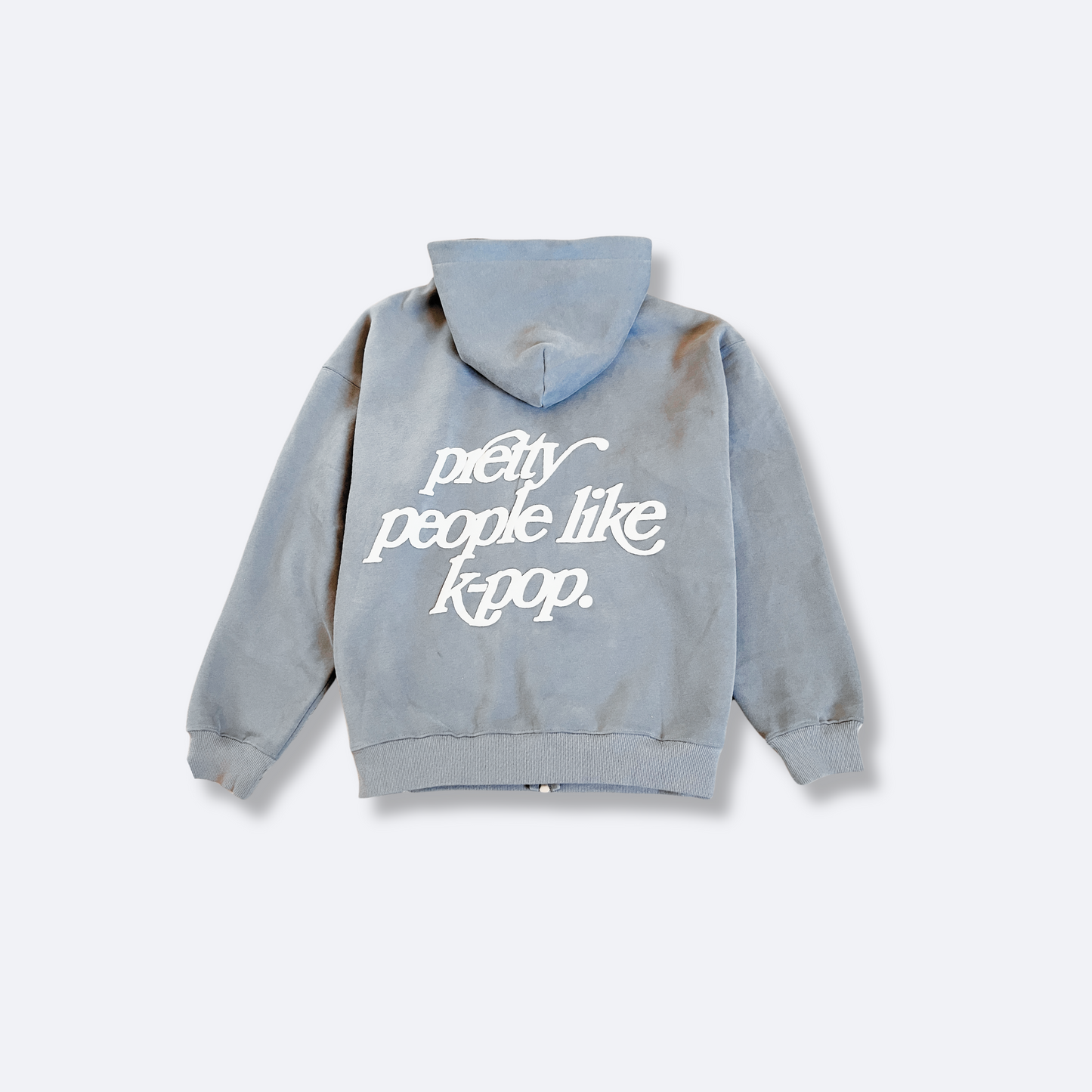 "PRETTY PEOPLE LIKE K-POP" zip up hoodie - light grey